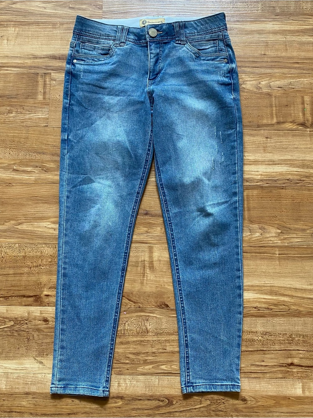 Democracy 6 Absolution Mid Rise Light Wash Skinny Ankle Jeans Slimming Stretch